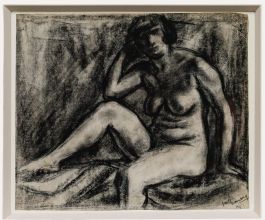 Paul Hannaux - 1935 Charcoal Drawing, Seated Nude