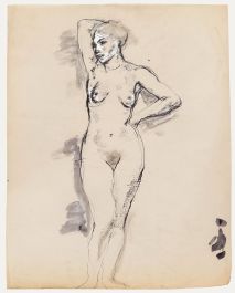 Paul Hannaux - Mid 20th Century Pen and Ink Drawing, Standing Nude