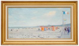 Jacques Lebourgeois (1926-2012) - Framed Oil, Deauville, Figures on a Promenade