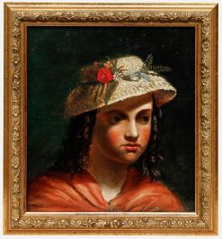 James John Hill - Framed Mid 19th Century Oil, Country Girl in Straw Hat