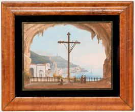 Neapolitan School - 19th Century Gouache, View of Amalfi from the Capuchin Monastery