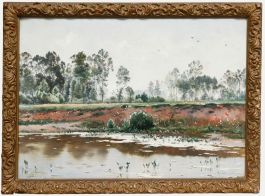 Armand Guery - Framed Late 19th Century Oil, The Riverbank in Bloom