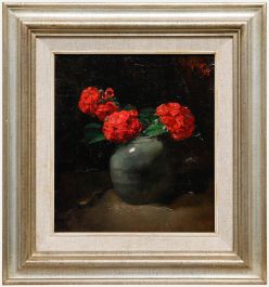 Willem Jansen - Early 20th Century Oil, Red Geraniums