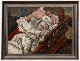 W. Schwarz - Framed 20th Century Oil, Sleeping Baby