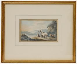 Attributed to Peter La Cave - 18th Century Watercolour, Goats by a Lakeside