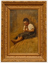Early 20th Century Oil - Sitting in the Hay