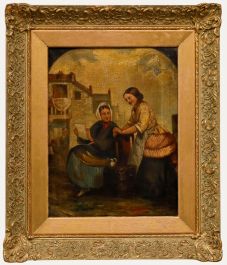 Early 19th Century Oil - Women Conversing in a Street