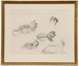 Mid 20th Century Graphite Drawing - Cat Studies
