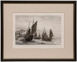 James Dobie - 1882 Etching, Fishing Boats at Hastings