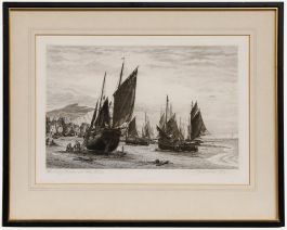 James Dobie - 1882 Etching, Fishing Boats at Hastings