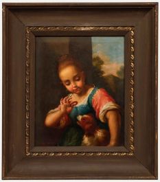 After Antonio Amorosi - 1862 Oil, Girl and Her Dog