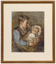 David McBeth Sutherland (1883-1973) - 1908 Watercolour, Sibling Portrait