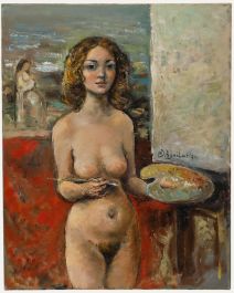 Michael D'Aguilar - 20th Century Oil, Nude Behind the Easel