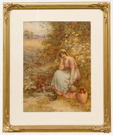 Frederick James Knowles (1874-1931) - Watercolour, Maiden Filling a Pitcher