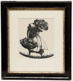 Clare Leighton - 1937 Woodcut, Woman with Flowers