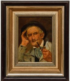 Josef Süss - Early 20th Century Oil, Portrait of a Man Smoking a Pipe