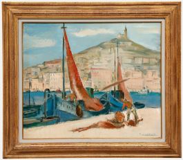 Paul Daxhelet - Mid 20th Century Oil, Mediterranean Fishing Port