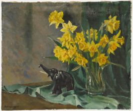 C. Röckenschuss - 1947 Oil, Daffodils and Elephant