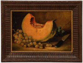 Late 19th Century Oil - Still Life, Melon & Grapes