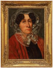 French School - Early 19th Century Oil, Portrait of a Woman in a Lace Bonnet