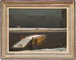 Piet Lippens (1890-1981) - Mid 20th Century Oil, Jetty at Midnight