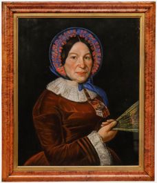 19th Century Pastel - Portrait of a Lady Holding a Fan