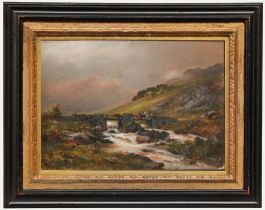 Framed Late 19th Century Oil - Cattle Crossing a Bridge