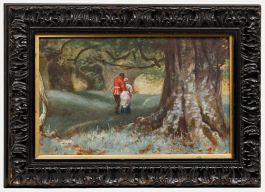 Framed 19th Century Watercolour - A Romantic Stroll