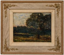 Framed Early 20th Century Oil - Wooded Landscape at Sunset