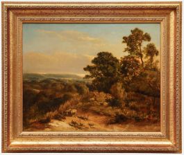 19th Century Oil - Sheep Grazing on a Hillside