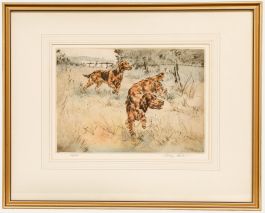 Henry Wilkinson - Framed 20th Century Etching, Red Setters in a Rural Landscape