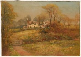 Alfred Richard Blundell - Early 20th Century Oil, Grazing by the Cottage