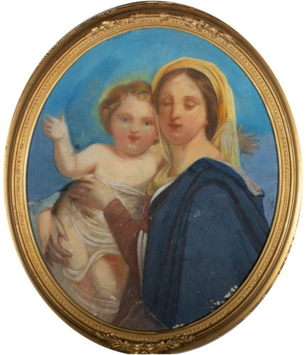 For Restoration  20th Century Pastel - Madonna and Child