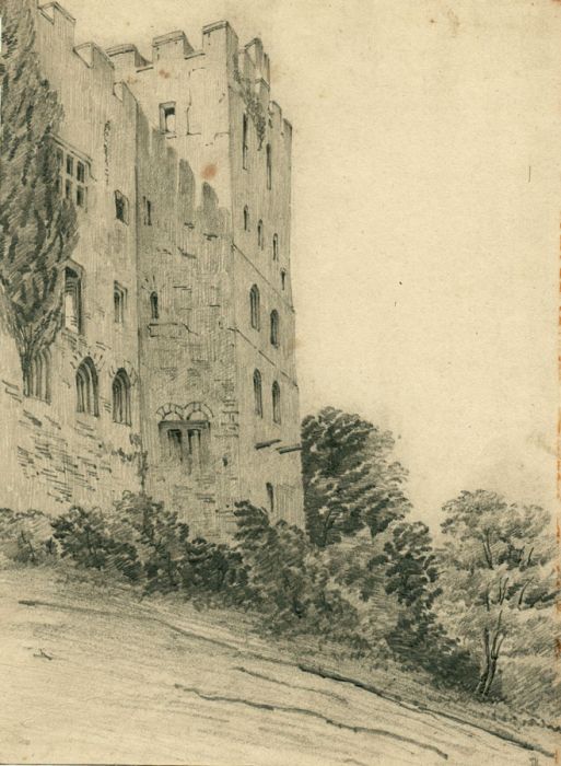 19th Century Pencil Drawing of Ludlow Castle