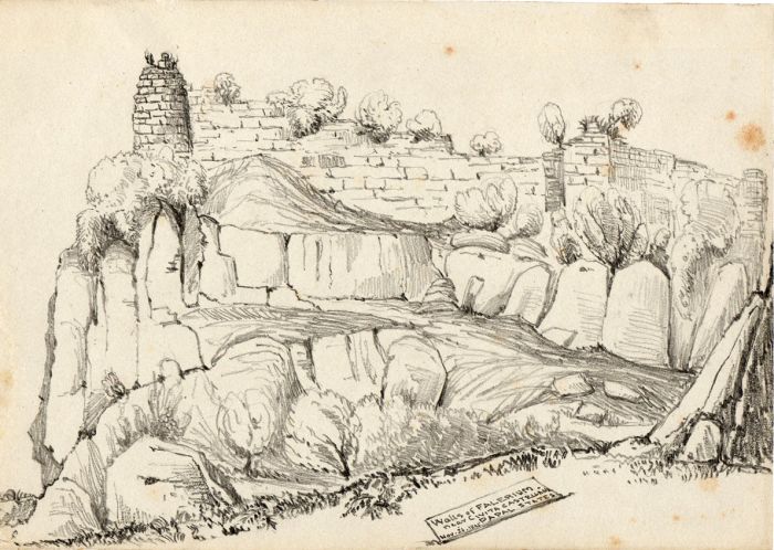 1845 Pencil Drawing - Walls of Falerium, Papal States, Italy