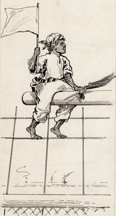 19th Century Pen and Ink Drawing - Sailor with Flag