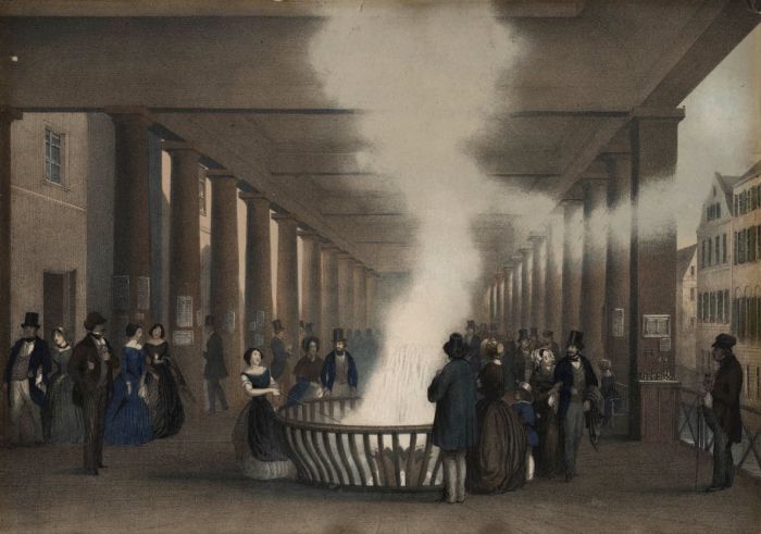 19th Century Hand Coloured Engraving - Carlsbad Sprudel