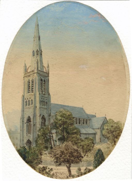Miniature 19th Century Watercolour - St. Peter's Church, Bournemouth