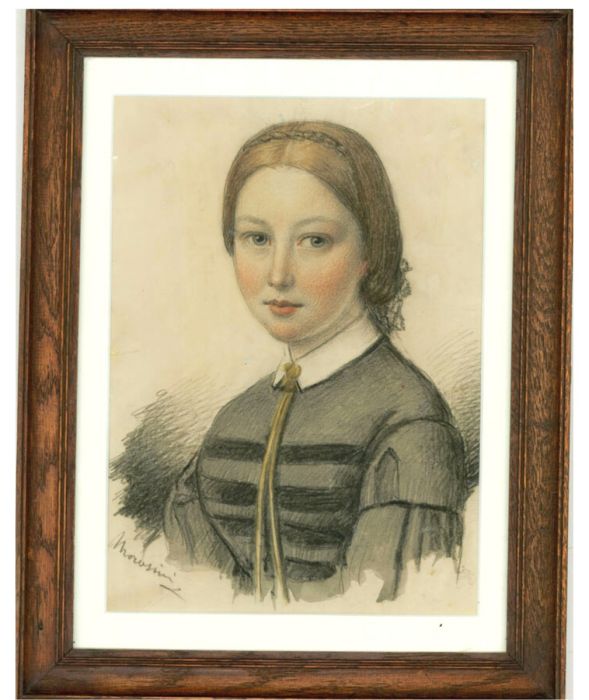 George Morosini (d.1882) - Mid 19th Century Chalk Pastel Drawing, Young Woman