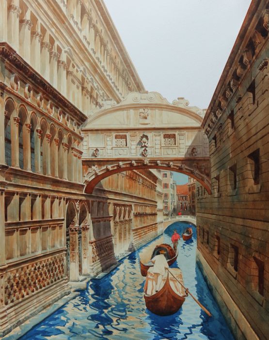 Early 20th Century Watercolour Bridge of Sighs Venice (Ponte dei Sospiri)