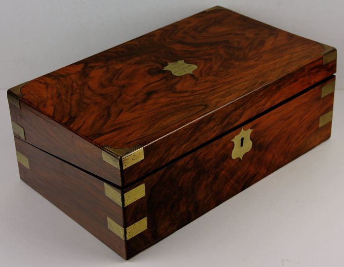 Beautifully Figured 1878 Brass Bound Walnut Writing Slope