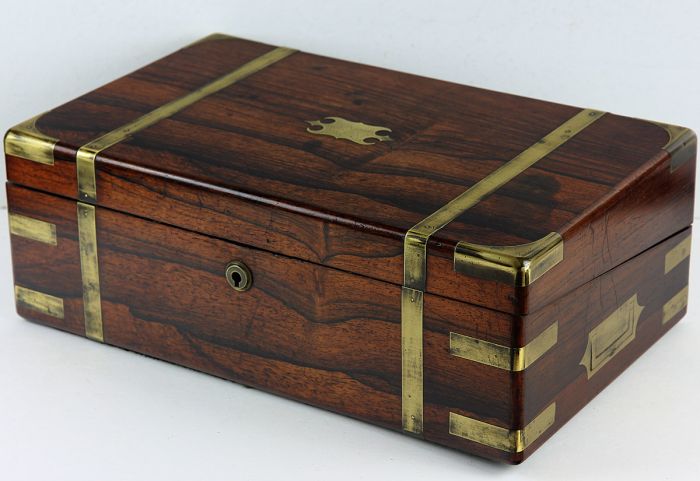 Superb Antique Brass Bound Rosewood Writing Slope