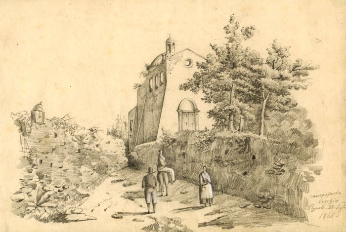 Camposanto Vecchio Pozuoli 1848 Pencil Sketch