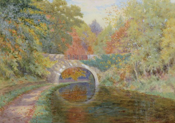J Crane - 1905 Watercolour Broken Back Bridge