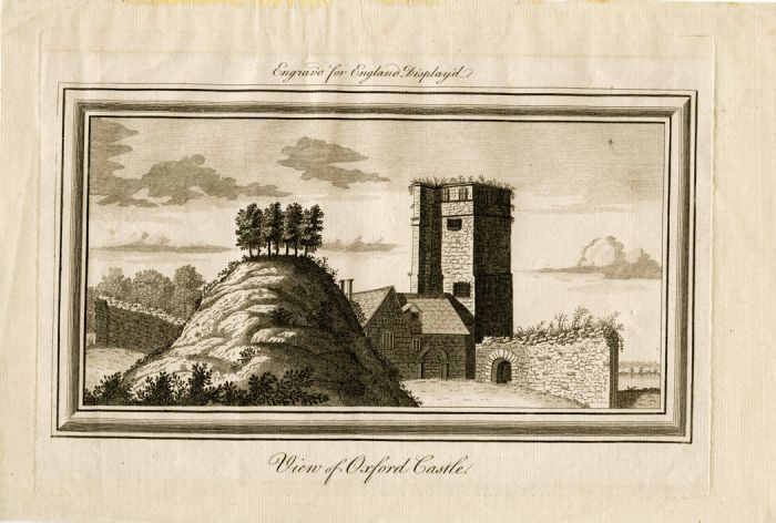 1770 Engraving of Oxford Castle from England Displayed