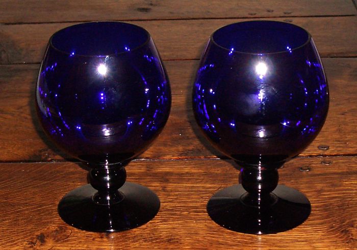 Pair Bristol Blue Glass Brandy Snifters