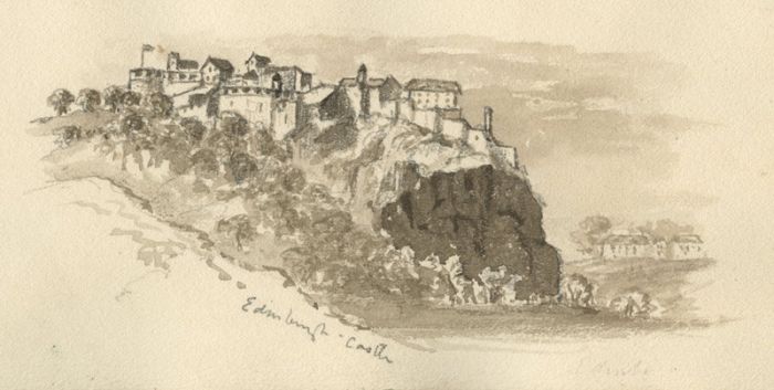 Edith M. Barratt - Edinburgh Castle 1880's Monochrome Watercolour