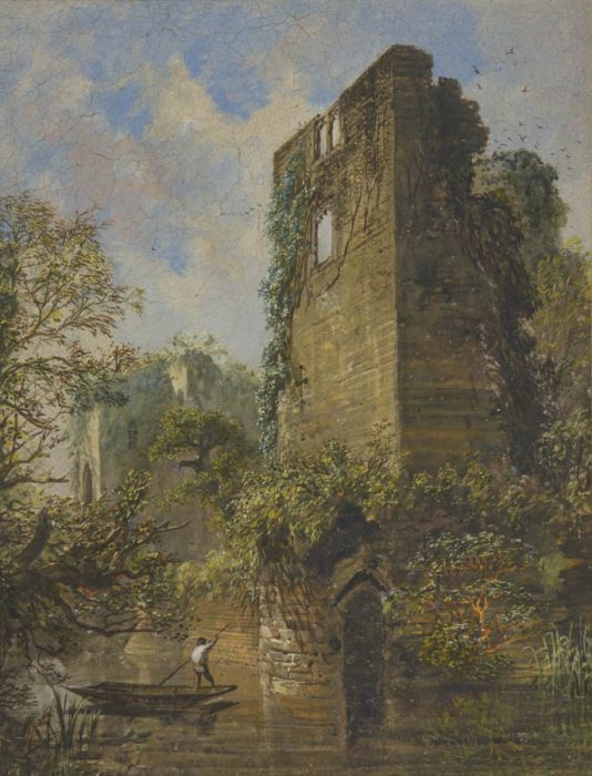 Early 20th Century Mixed Media - The Great Tower at Raglan Castle, Monmouthshire