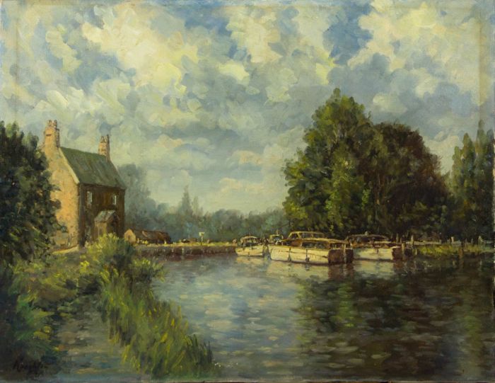 Mid 20th Century Oil - Along the River