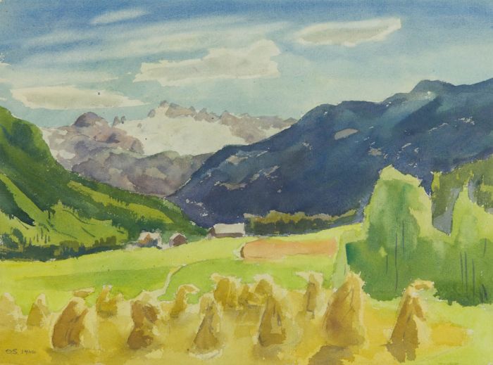O.S. Monogram - 1946 Watercolour, Stone Circle